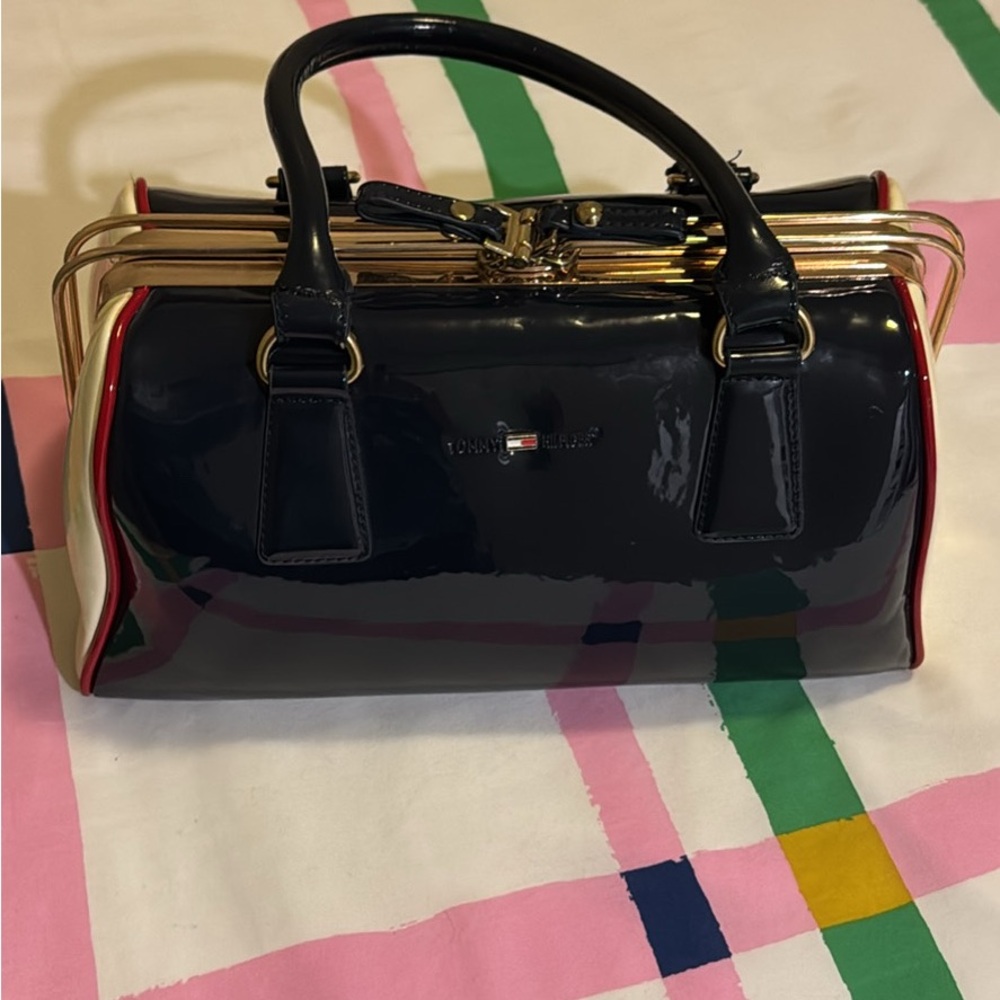 Tommy Hilfiger Black Satchel with Gold Accents